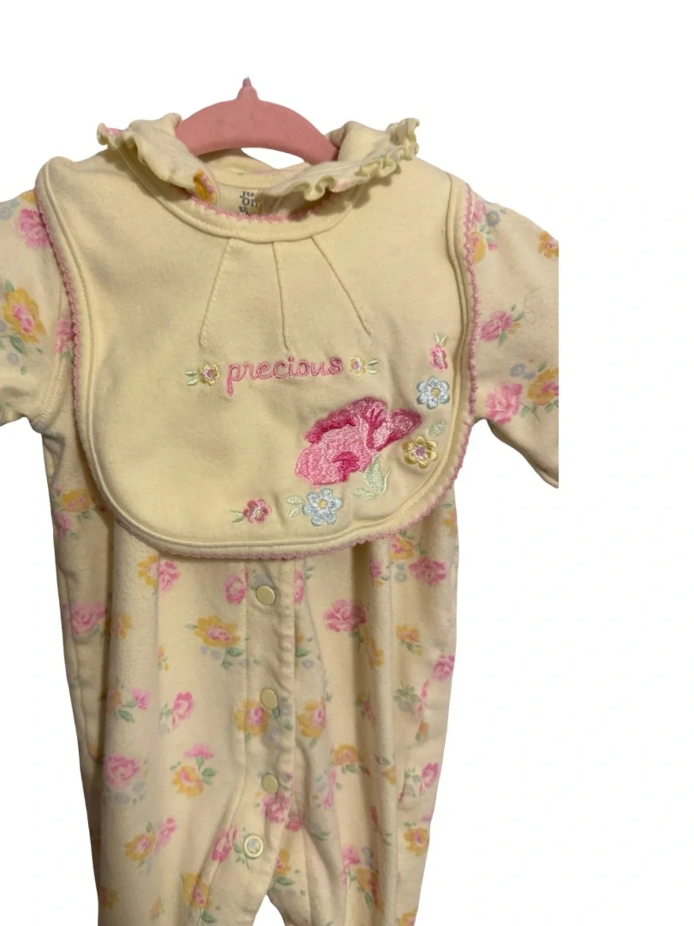 Just One Year Yellow Floral Snap Up Sleeper with Matching Bib Girls 9 M